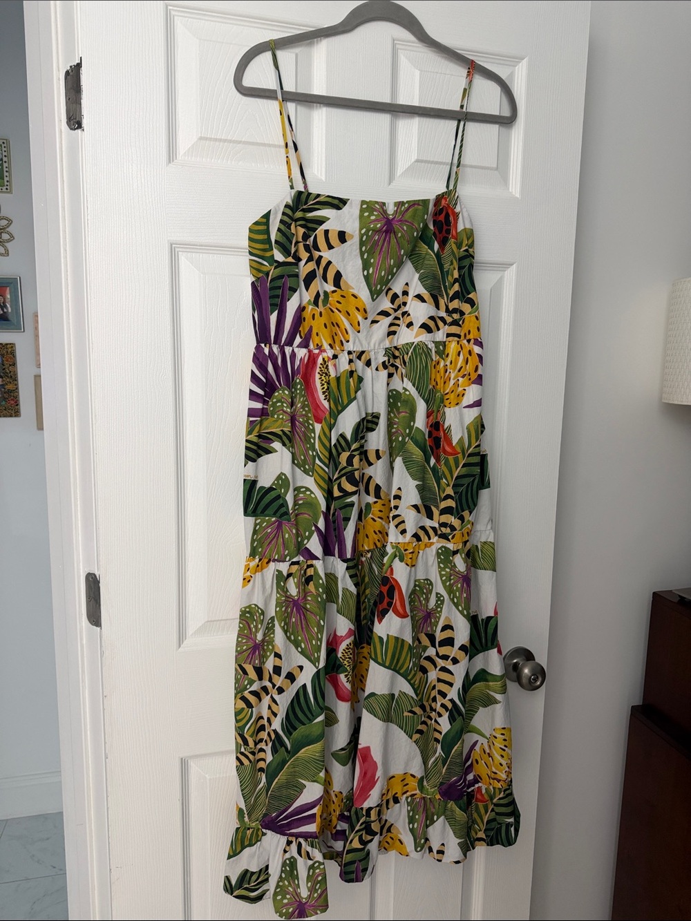 Farm rio Tropical Leaf Print Spaghetti Strap One-Piece Dress - White Multi